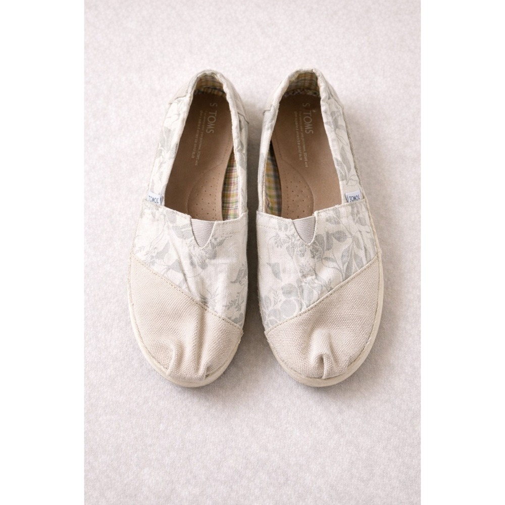 TOMS Womens Floral Botanical Canvas Alpargata Slip On Shoes Beige Grey Size 10M